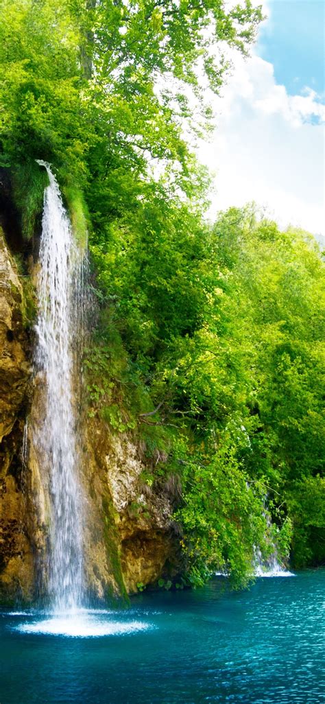 Wallpaper Beautiful Waterfall Lake Trees Mountain Green Summer
