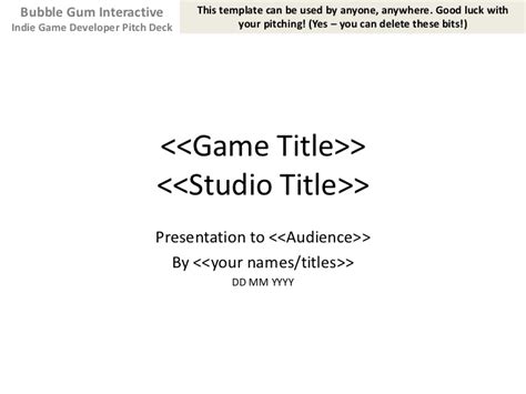 Start with one concise sentence. Indie Games Developer Pitch Deck template