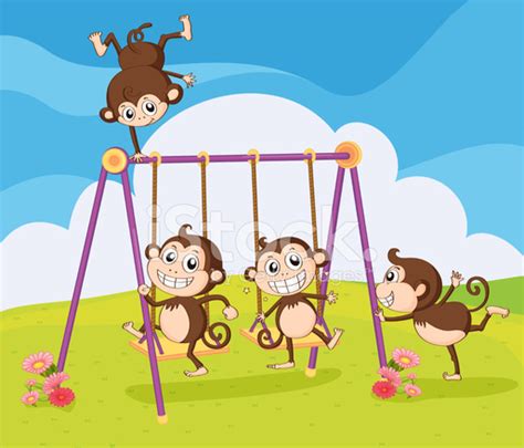 Monkeys Playing On Swing Stock Photo Royalty Free Freeimages