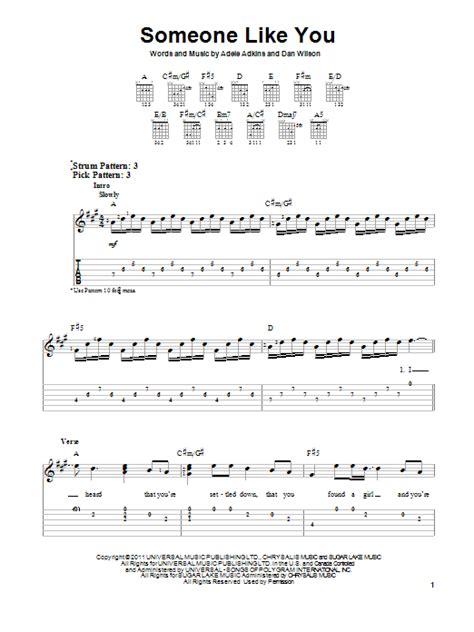 Key of a major in 4/4. Someone Like You by Adele - Easy Guitar Tab - Guitar ...