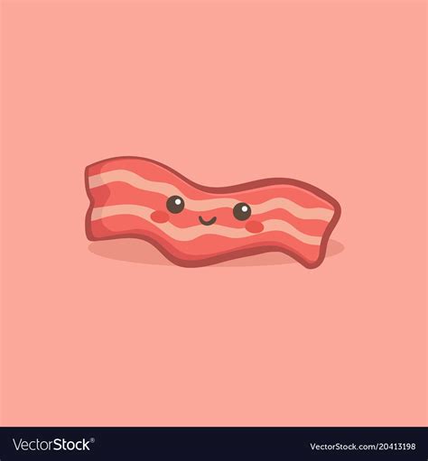 Cute Fried Beef Bacon Breakfast Food Cartoon Vector Image