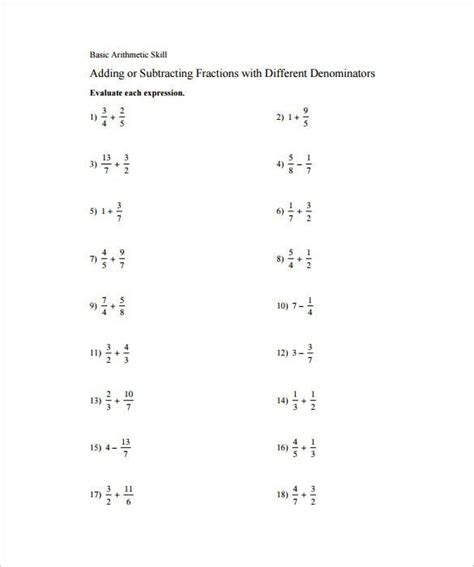 Adding And Subtracting Fractions Worksheets Free Download 99worksheets