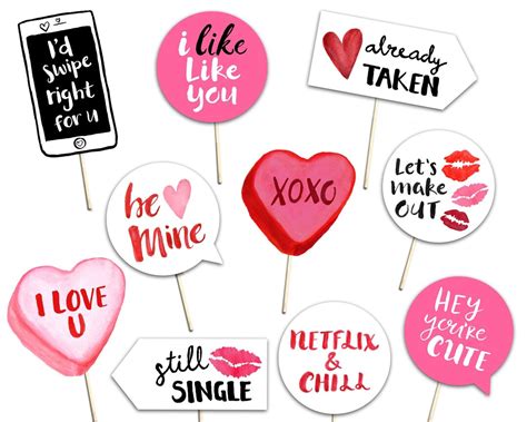 Valentine S Day Photo Booth Props Printable Hand Painted Signs Holiday Party Decor White