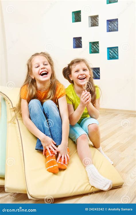 Girls Sit On Tumbling Mats Stock Photo Image Of Color 24243242