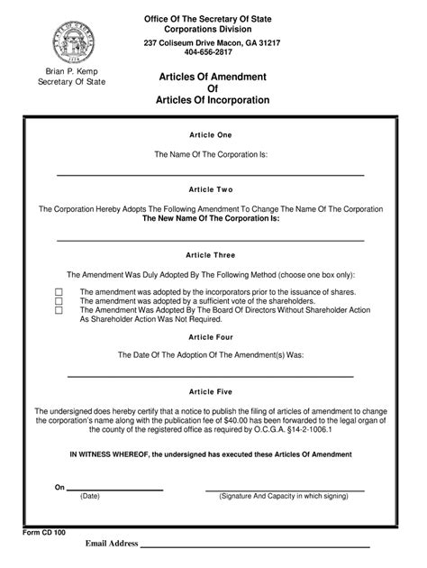 Articles Of Incorporation Georgia Template Card Template