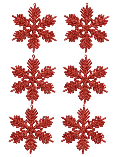 Red Snowflake Ornaments With Glitter 6 X 10cm Product Archive Buy