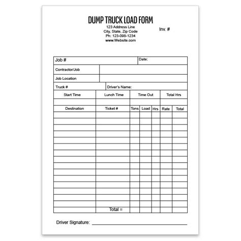 Dump Truck Load Count Formsheet Custom Printed 5 12 X 8 12