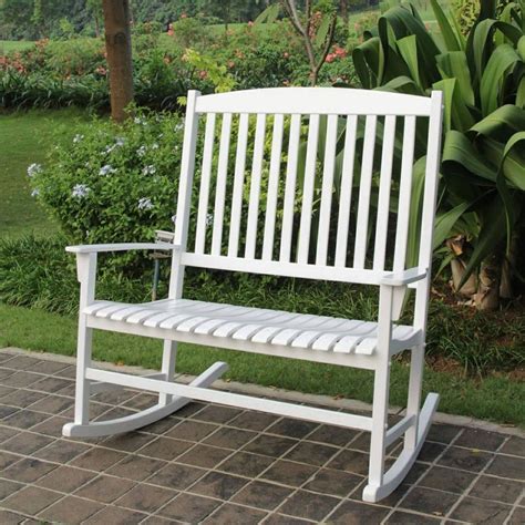 Outdoor Rocking Chair White Double Seat Lawn Patio Wood Garden