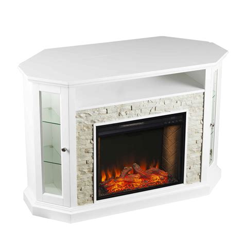 Renstone Corner Convertible Smart Fireplace W Storage White
