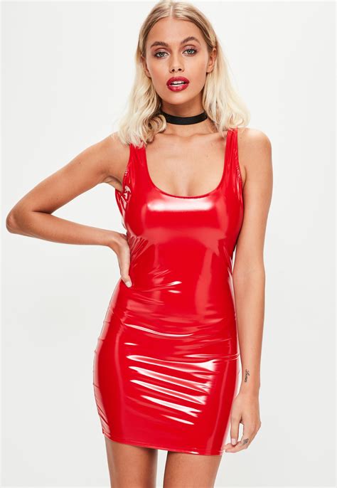 Lyst Missguided Red Vinyl Scoop Back Mini Dress In Red