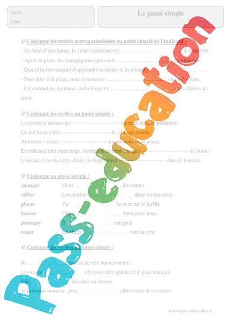 Passé simple - Cm2 - Exercices corrigés - Conjugaison ...