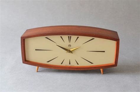 Beautiful mid century desk clock by linden of germany. Vintage teak mantle desk clock table clock Weimar GDR East ...