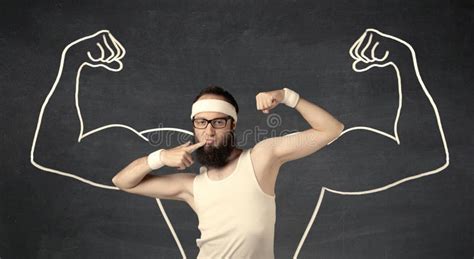 Young Weak Man With Drawn Muscles Stock Photo Image 72977268