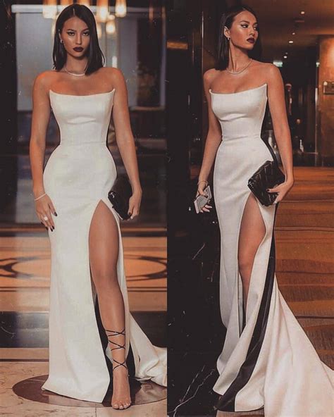Sp White Strapless Mermaid Prom Dresses Long Prom Dresses With Side