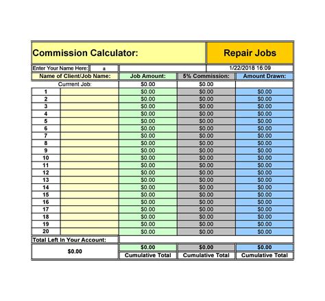 Commission Template Excel