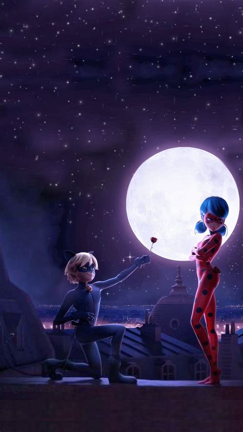 Two Cartoon Characters Standing In Front Of A Full Moon