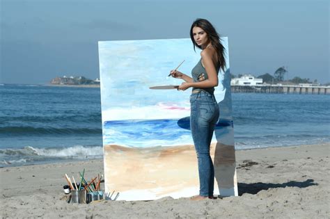 Sexy Beautiful Babes Emily Ratajkowski Paints The Beach Wearing American Eagle Denim Malibu