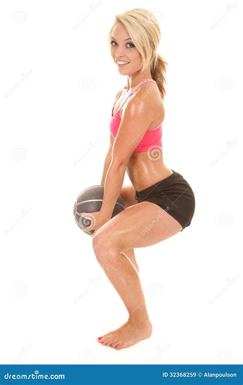 blond woman fitness medicine ball squat stock image image of muscle athletic 32368259