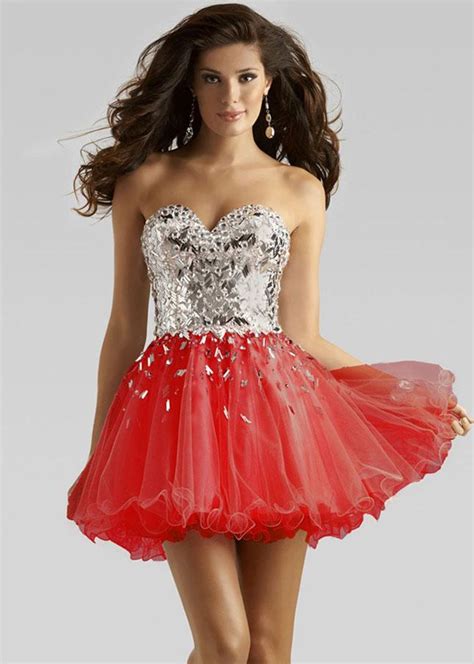 Red Strapless Sweetheart Sequined Tulle Layered Short Dress Na 2014