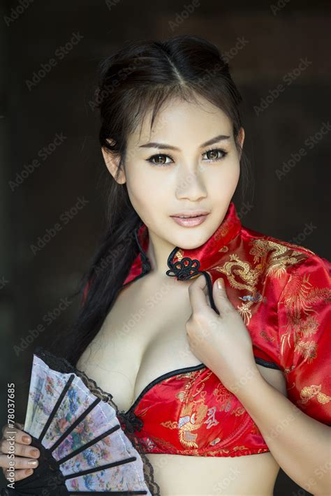 Sexy Chinese Woman Red Dress Traditional Cheongsam Stock Photo Adobe
