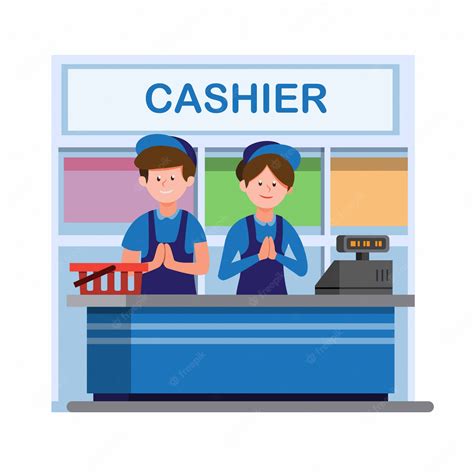 Premium Vector Man And Woman In Uniform Working In Cashier Counter In