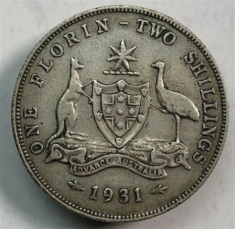 1931 Australia 1 Florin Rare Silver Coin Very Nice Australia