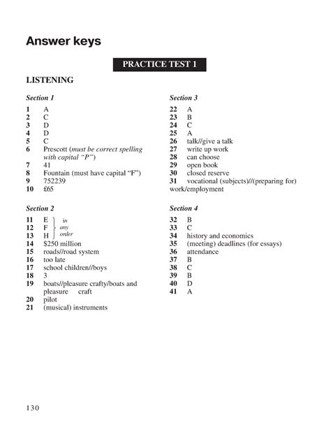 Answer Cambridge Ielts 1 Answer Keys Practice Test 1 Listening