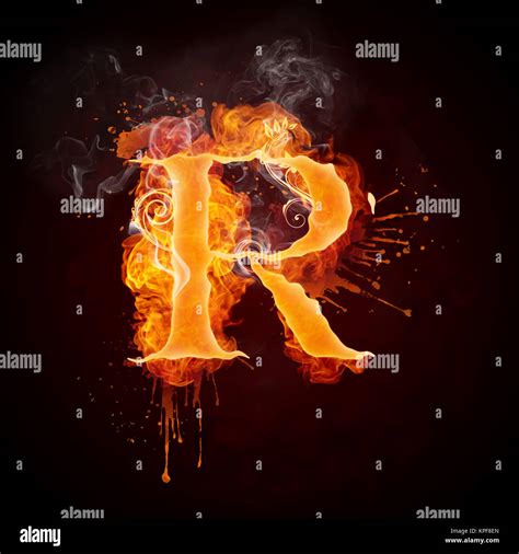 Fire Swirl Letter R Isolated On Black Background Computer Design Stock