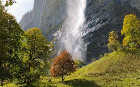Download Wallpaper 3840x2400 Waterfall Rock Trees Landscape 4k Ultra