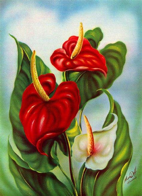 Lahaina Printsellers Ted Mundorff Anthurium Flower Painting