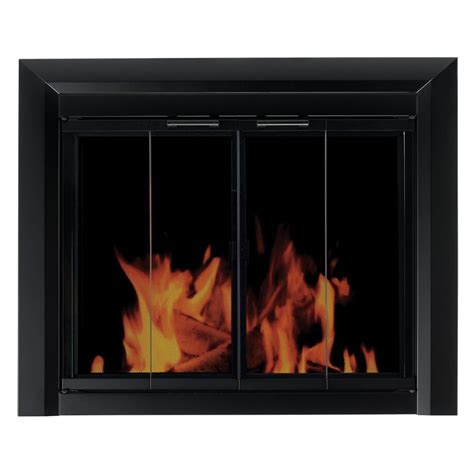 Pleasant Hearth Clairmont Fireplace Screen And Bi Fold Track Free Smoked Glass Doors Black