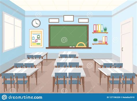 Vector Illustration Of Classroom In School Empty Interior Of Class