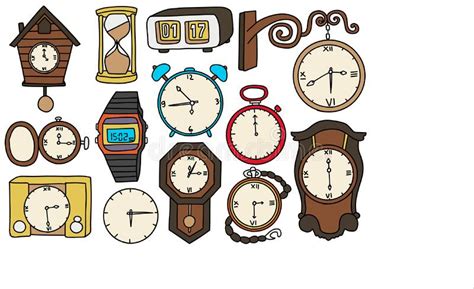 Hand Drawn Vintage Clock Collection Stock Vector Illustration Of