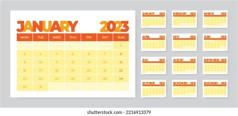 Monthly Desk Calendar Template 2023 Year Stock Vector Royalty Free