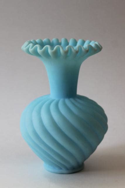 Vintage Mist Blue Frosted Satin Glass Vase Westmoreland Or Fenton Glass