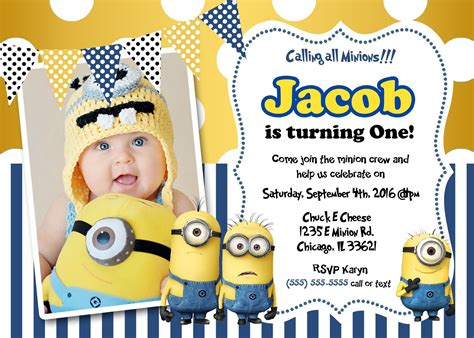 Birthday Invitation Card 1 Year Old Design 2019 Minion Birthday