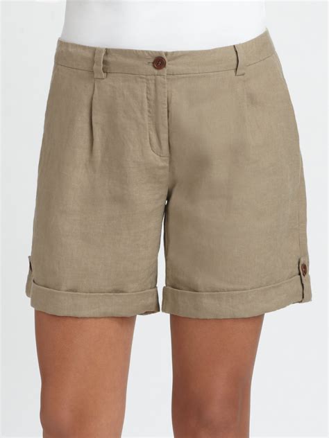 Eileen Fisher Organic Linen Cuffed City Shorts In Khaki Brown Lyst