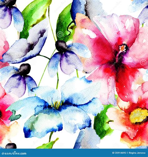 Beautiful Flowers Watercolor Painting Stock Illustration
