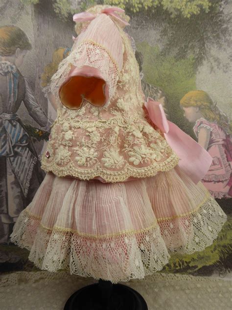 Wonderful French Silk And Lace Couturier Antique Doll Dress For From