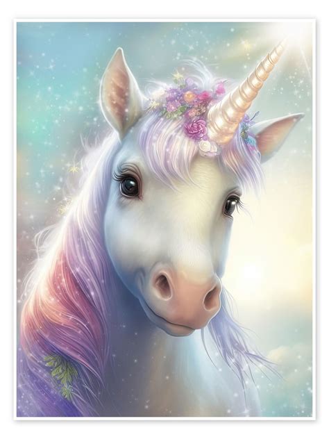 Magical Unicorn Portrait Av Dolphins Dreamdesign Som Poster
