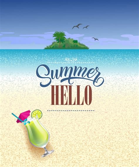 Free Vector Hello Summer Greeting Card With Sea Beach Tropical