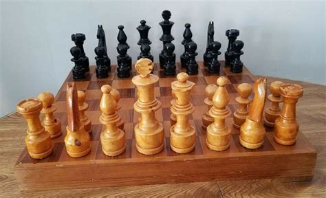 Vintage Chess Set Large Wood Carved Pieces W Folding Board Box 5 34 Mexico Ebay In 2021