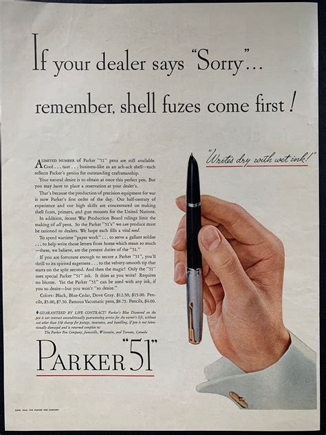 Vintage 1943 Parker 51 Pens Ad Etsy Hong Kong