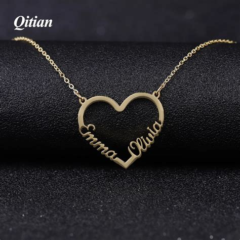 Romantic Heart Necklace Custom Name Necklace Women Personalized Nameplate Pendant Choker
