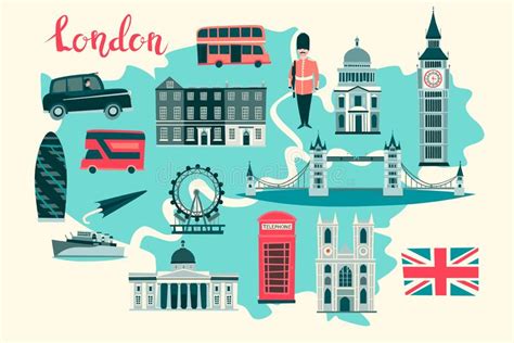London Illustrated Map Vector Abstract Colorful Atlas Poster Stock