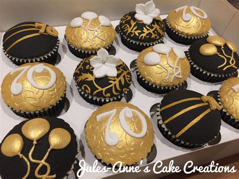 Black And Gold With A Touch Of White 70th Birthday Cupcakes By Jules