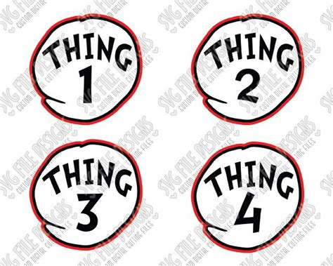 Thing 1 2 3 4 Dr. Seuss SVG Cut File Set for Matching Family or Best