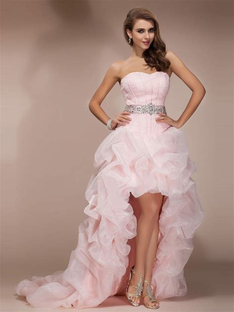 Elegant Custom Made Sequin Sexy Long Beautiful High Low Light Pink Prom