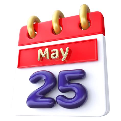 May 25th Calendar 3d Render 34339296 Png