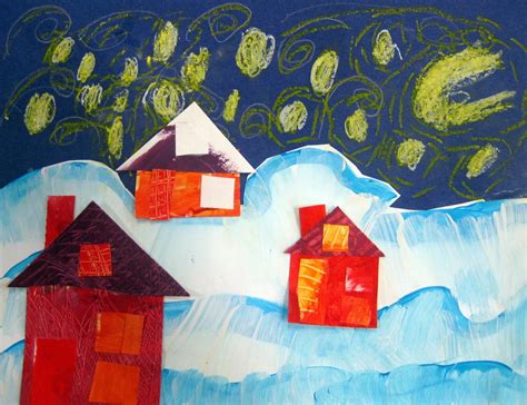 Cassie Stephens In The Art Room Winter Collage Landscapes By Kindergarten